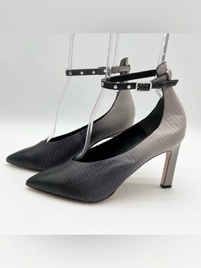 Franco Sarto Sarah Embossed Ankle Strap Studded Heels Ombre Gray Size 8.5